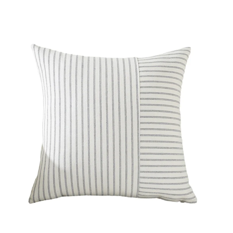 Square decorative pillow cover made of woven stripe pattern with two weaving directions and concealed zipper Stornfield