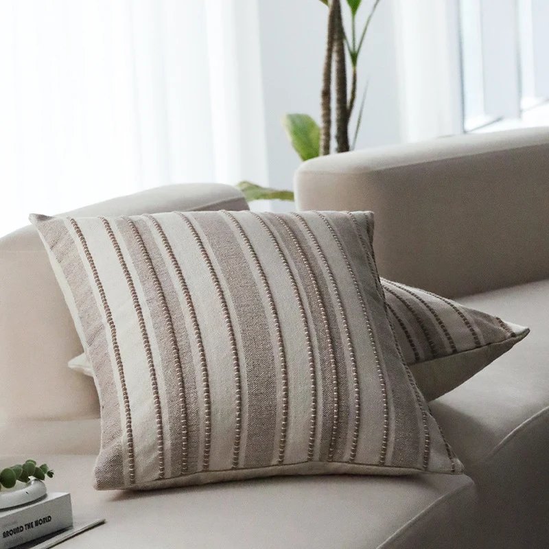 Square decorative cushion cover made of felted bouclé with fine linear texture Stornfield
