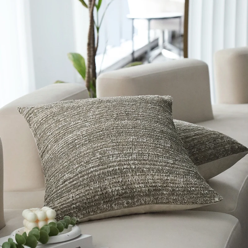 Square decorative cushion cover made of felted bouclé with fine linear texture Stornfield