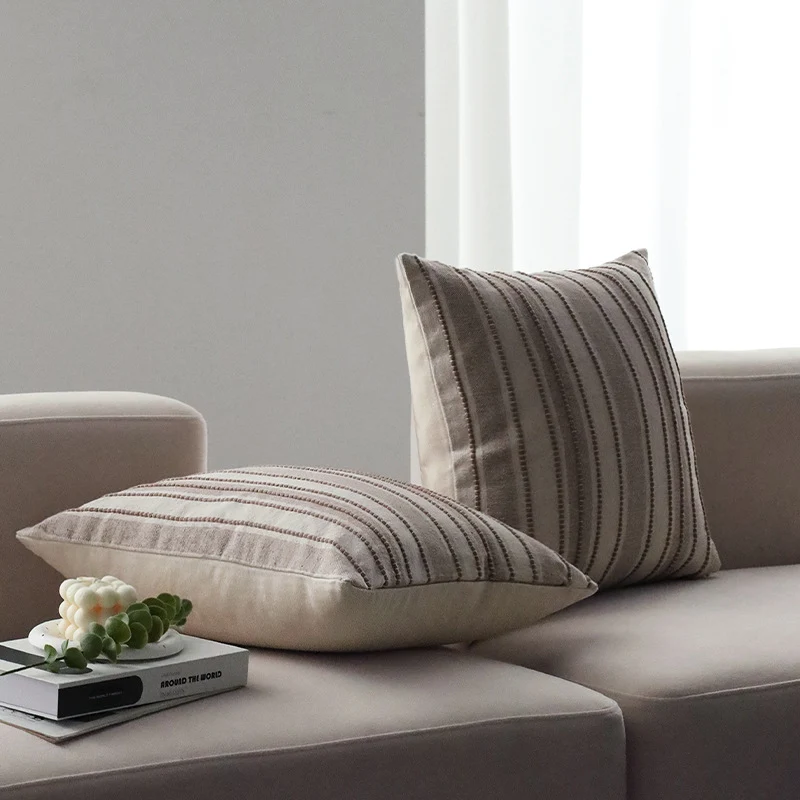 Square decorative cushion cover made of felted bouclé with fine linear texture Stornfield