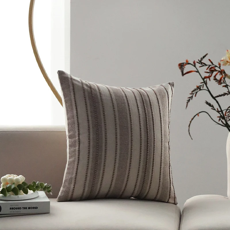 Square decorative cushion cover made of felted bouclé with fine linear texture Stornfield