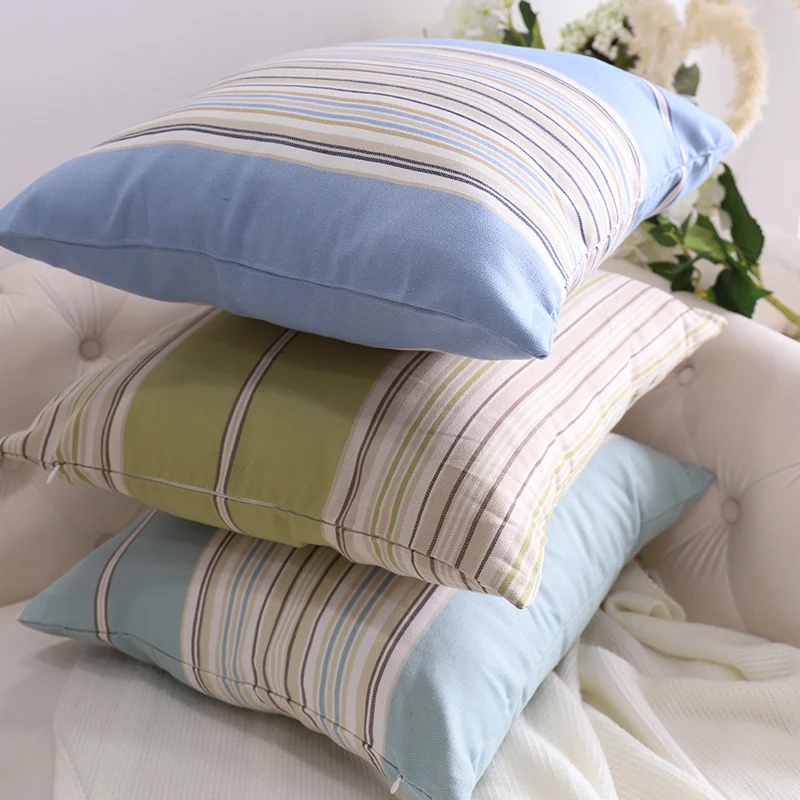 Square living room cushion cover in striped linen-cotton blend with fine texture and concealed zipper Stornfield