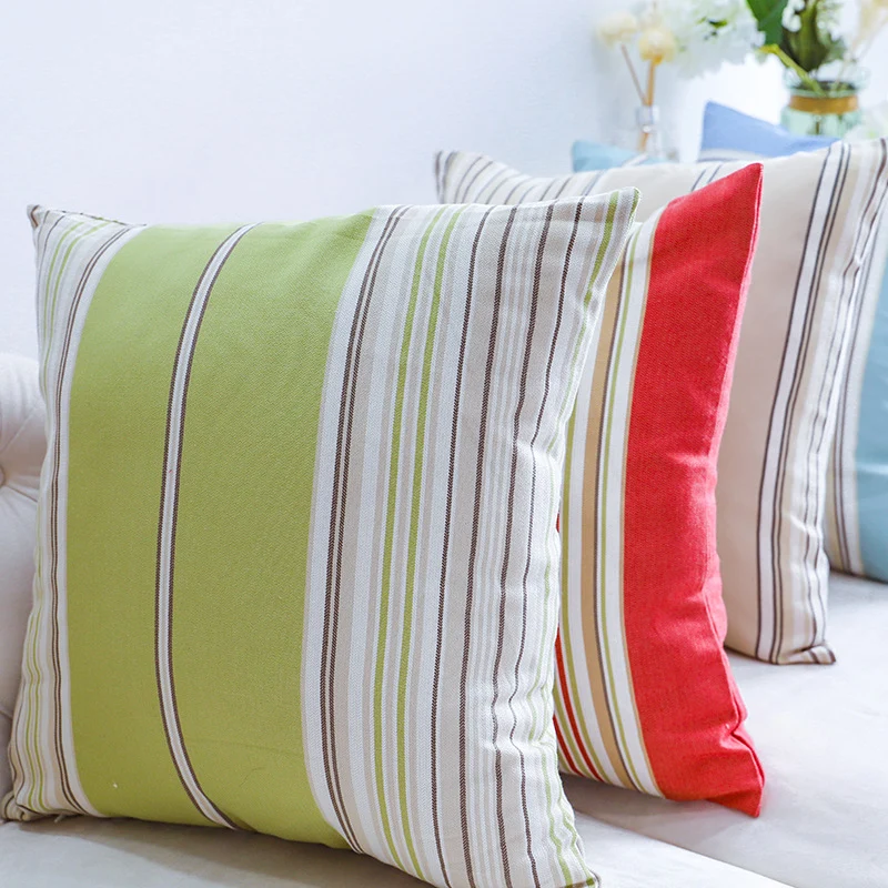 Square living room cushion cover in striped linen-cotton blend with fine texture and concealed zipper Stornfield