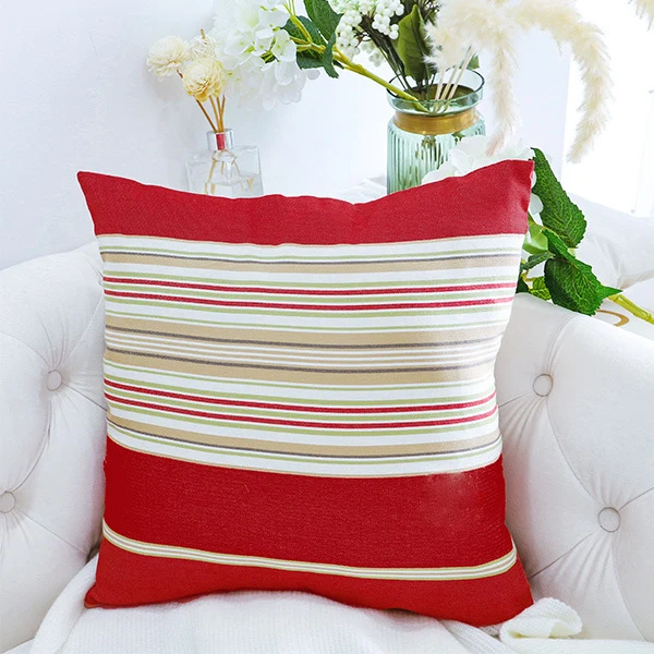 Square living room cushion cover in striped linen-cotton blend with fine texture and concealed zipper Stornfield