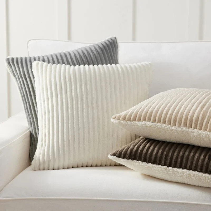 Square reversible decorative pillow cover with ribbed microvelours and sherpa back Stornfield