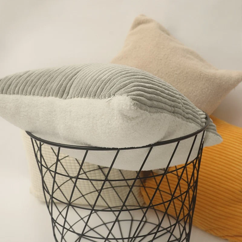Square reversible decorative pillow cover with ribbed microvelours and sherpa back Stornfield