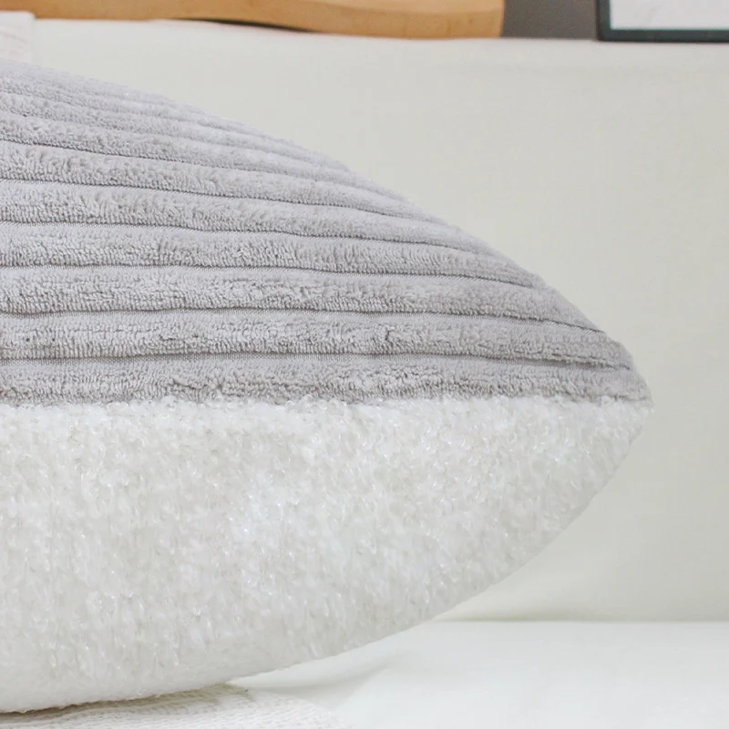 Square reversible decorative pillow cover with ribbed microvelours and sherpa back Stornfield