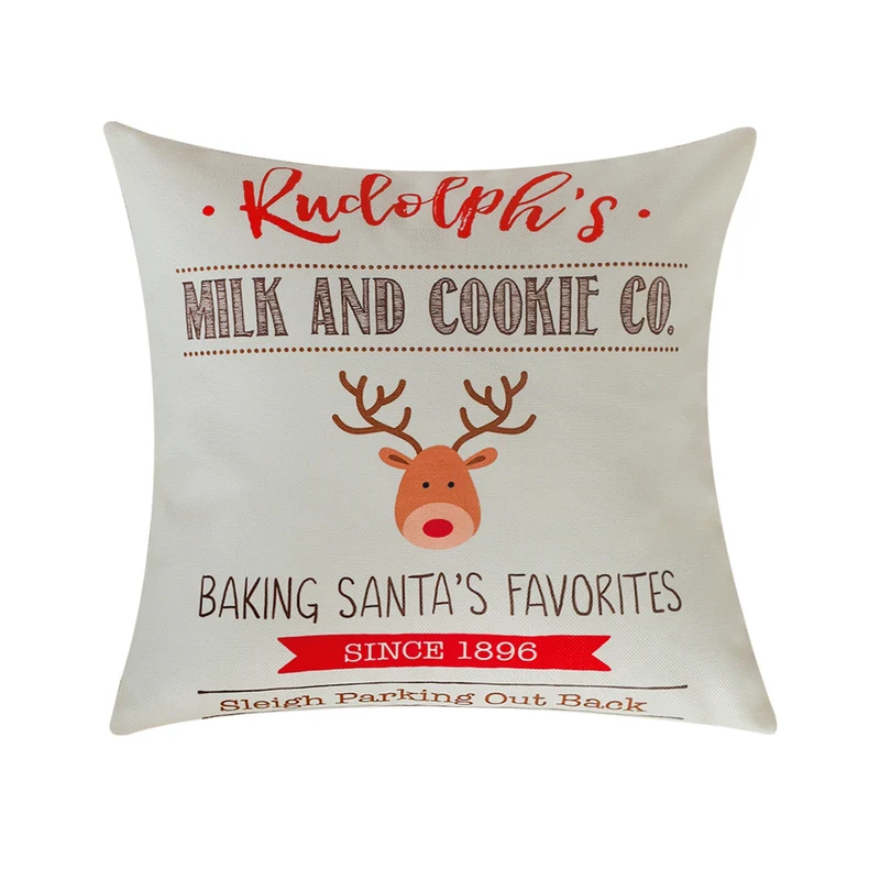 Square Christmas cushion cover with Rudolph print and cotton-linen look Stornfield