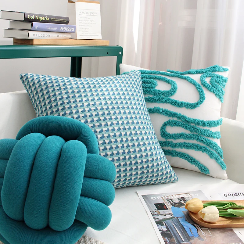 Square textured cushion cover with woven waffle relief and soft cotton blend Stornfield