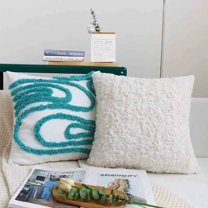 Square textured cushion cover with woven waffle relief and soft cotton blend Stornfield