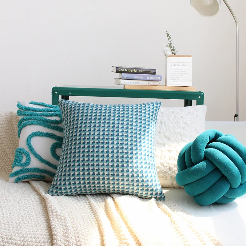 Square textured cushion cover with woven waffle relief and soft cotton blend Stornfield