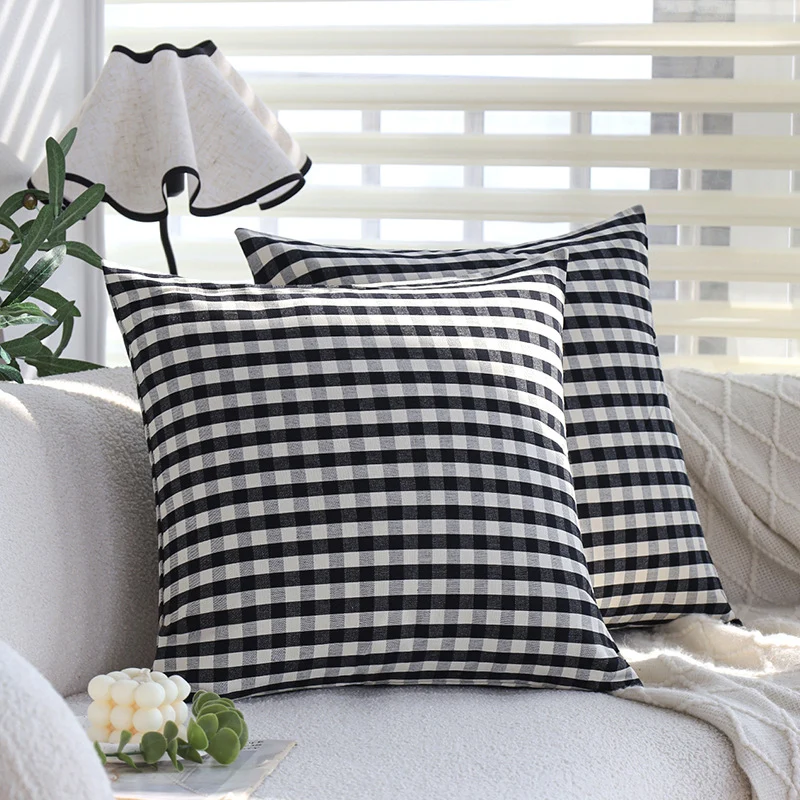 Square striped pillowcase made of cotton blend with fine twill and concealed zipper Stornfield