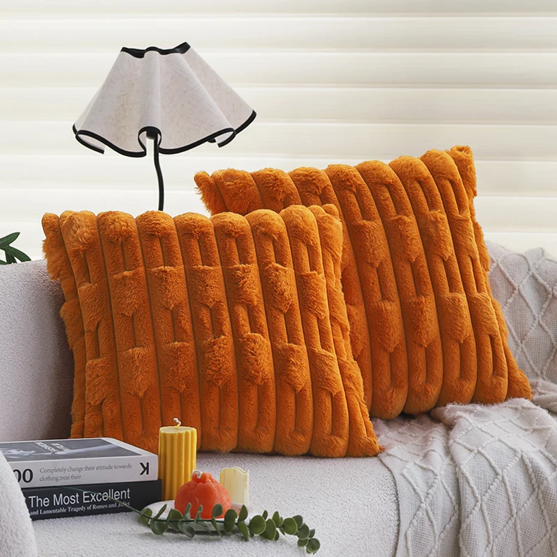 Square soft teddy pillowcase with 3D ribbed plush texture and concealed zipper Stornfield