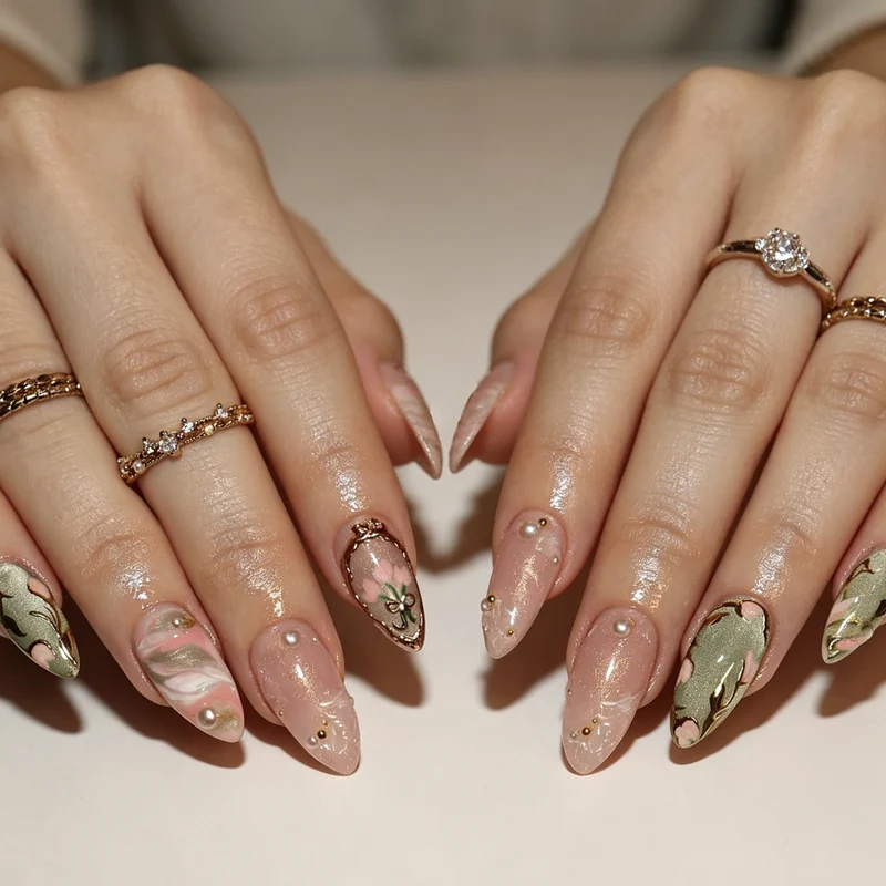 Artistic Floral Press-On Nail Enhancements Stornfield 1789915404