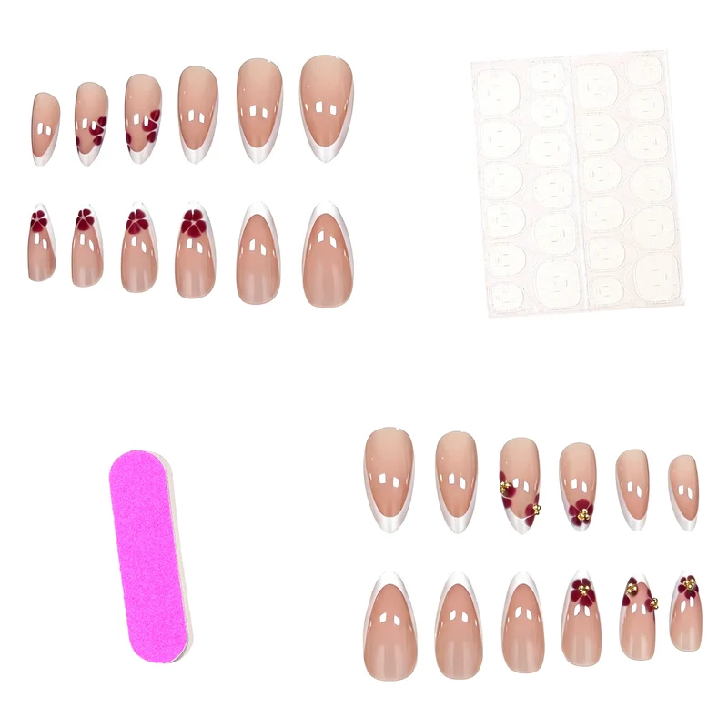 Artistic Floral French Tip Press-On Nails Stornfield