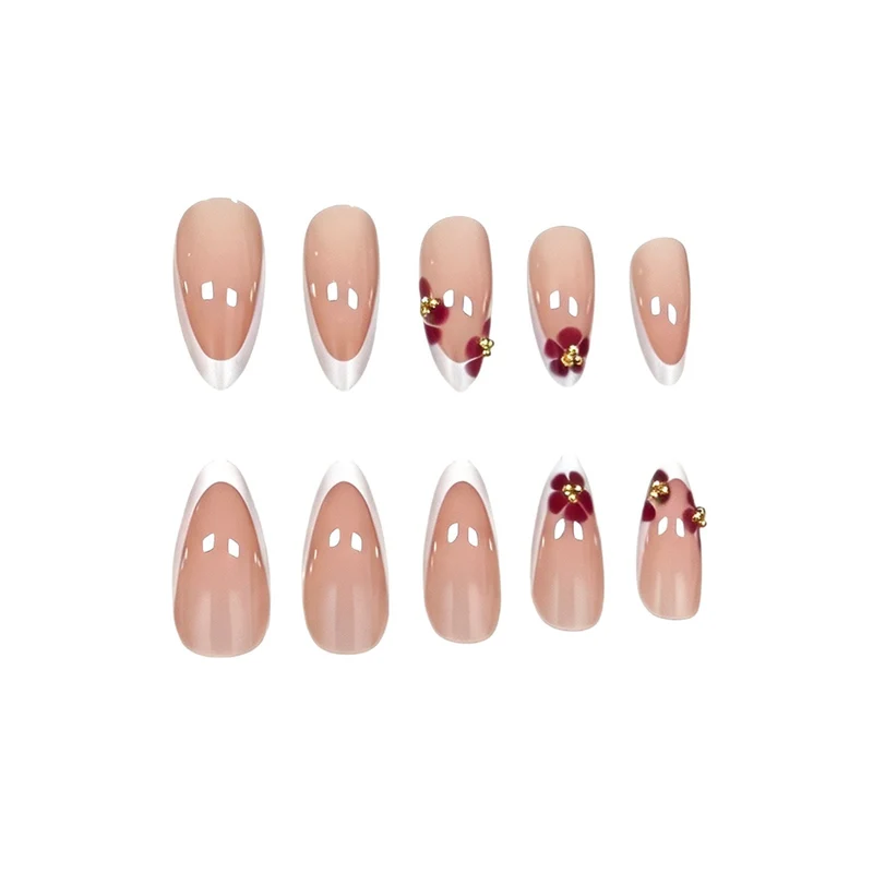 Artistic Floral French Tip Press-On Nails Stornfield