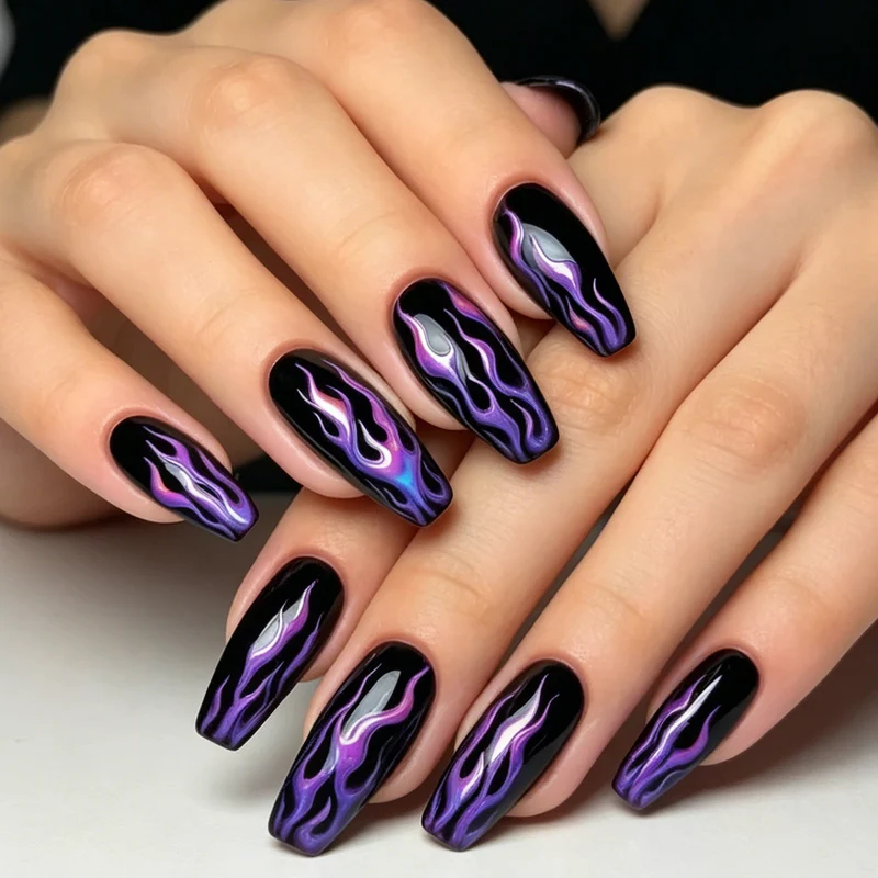 Artistic Flame-Inspired Acrylic Nail Art Enhancements Stornfield