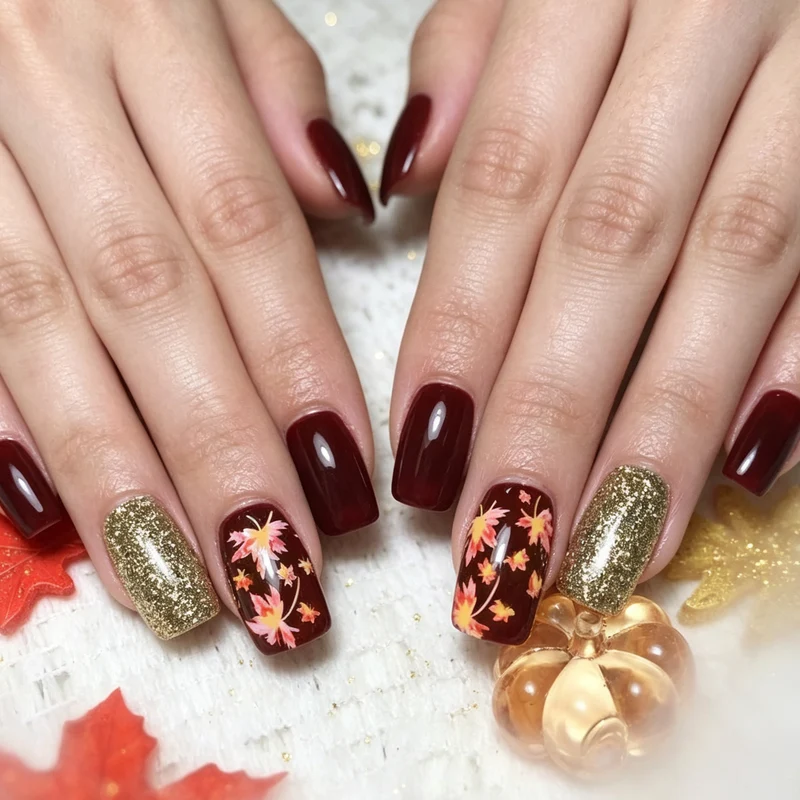 Artistic Fall-Themed Nail Art Enhancements Stornfield