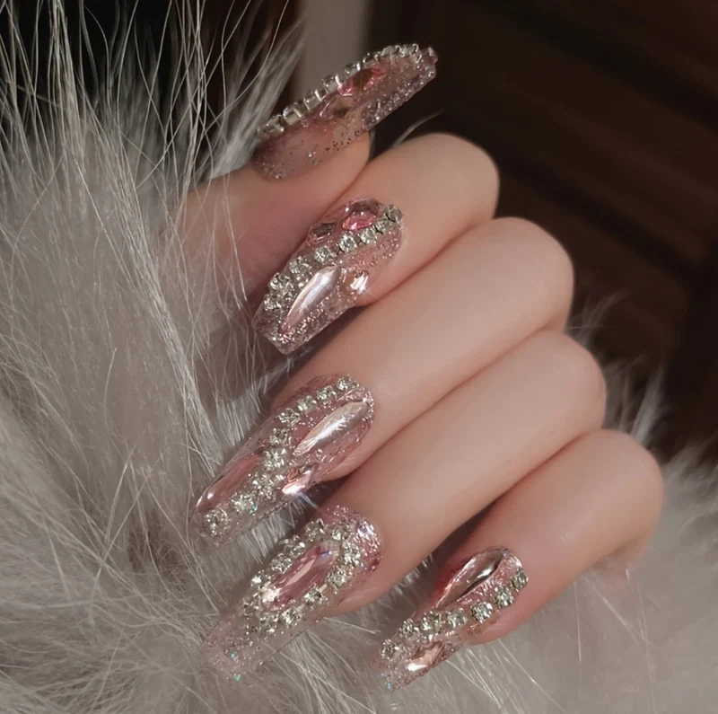 Artistic Crystal-Embellished Nail Enhancements Stornfield