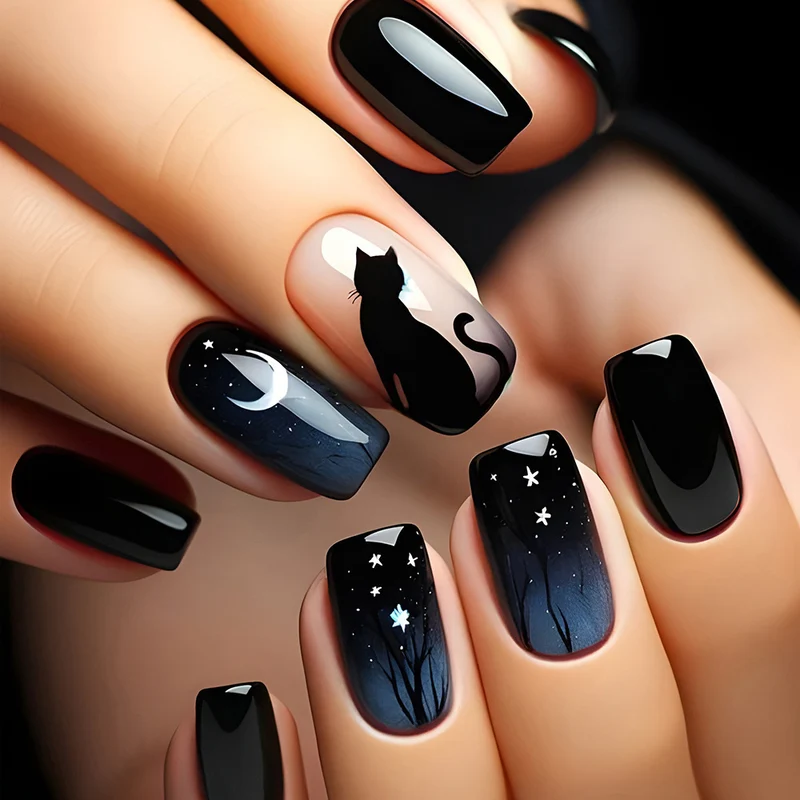 Artistic Cat-Themed Nail Art Enhancements Stornfield