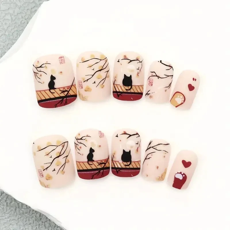 Artistic Cat-Themed Acrylic Nail Art Set Stornfield