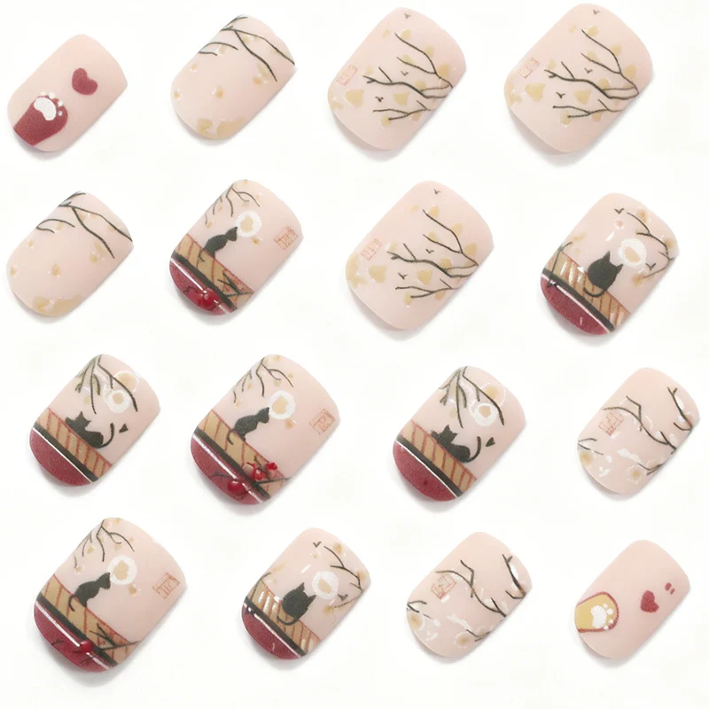 Artistic Cat-Themed Acrylic Nail Art Set Stornfield