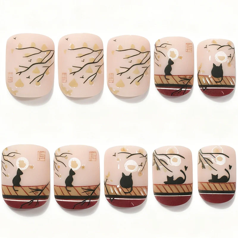 Artistic Cat-Themed Acrylic Nail Art Set Stornfield