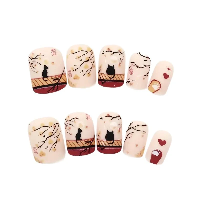 Artistic Cat-Themed Acrylic Nail Art Set Stornfield