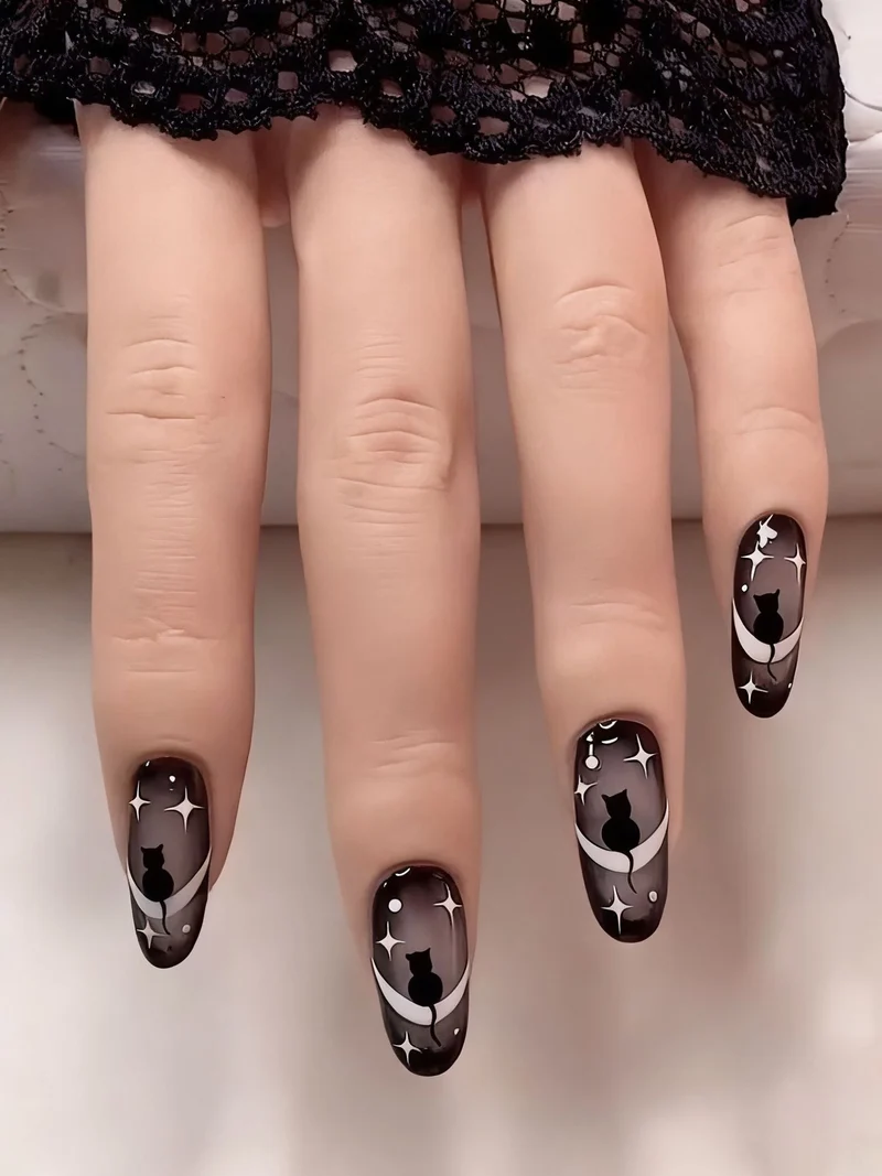 Artistic Cat-Inspired Nail Art Enhancements Stornfield
