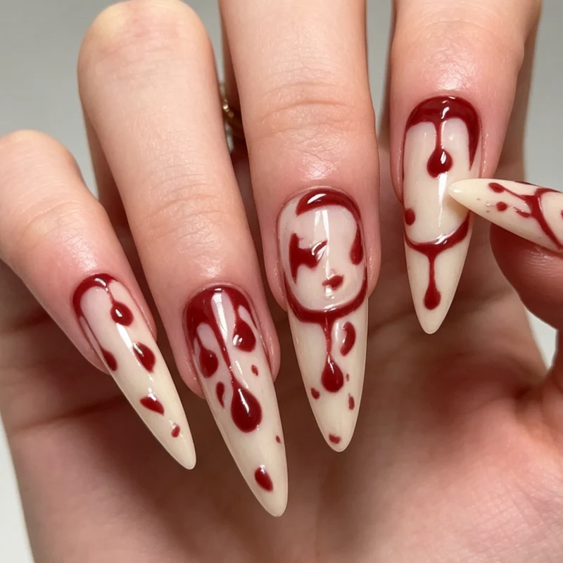 Artistic Blood Drip Nail Art Enhancements Stornfield