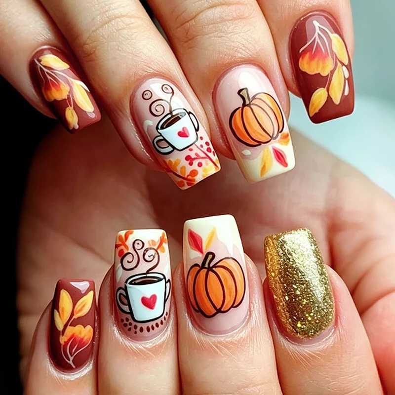 Artistic Autumn-Themed Nail Art Stornfield
