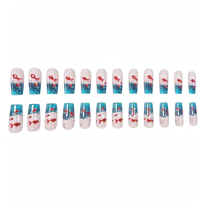 Artistic Aqua-Inspired Acrylic Nail Art Extensions Stornfield