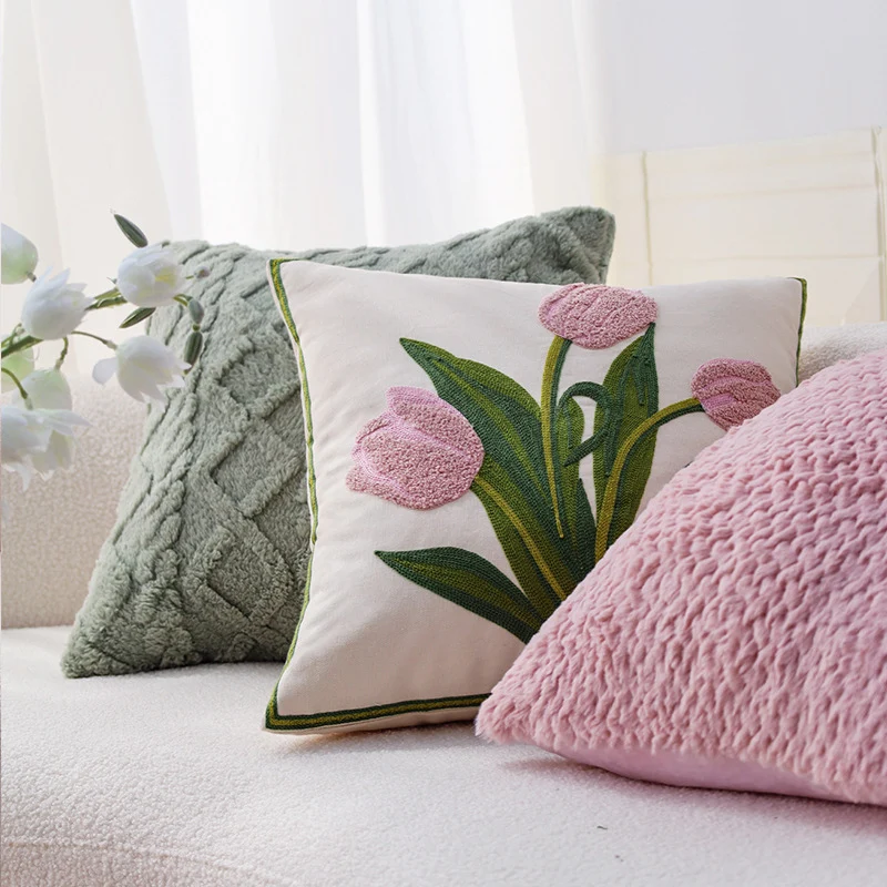 Square decorative cushion cover made of soft faux fur with embossed texture Stornfield
