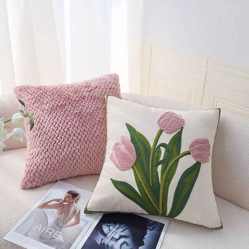 Square decorative cushion cover made of soft faux fur with embossed texture Stornfield