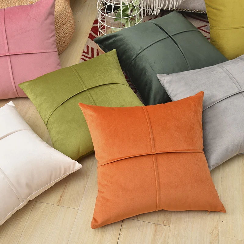 Square Decorative Pillowcase made of soft Microvelours with crisscross seam structure Stornfield