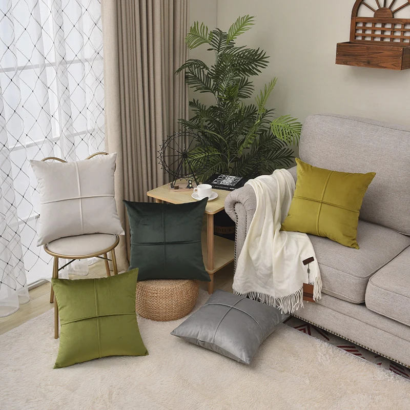 Square Decorative Pillowcase made of soft Microvelours with crisscross seam structure Stornfield