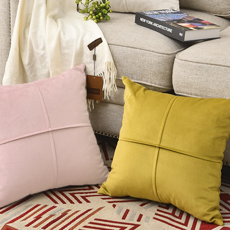 Square Decorative Pillowcase made of soft Microvelours with crisscross seam structure Stornfield