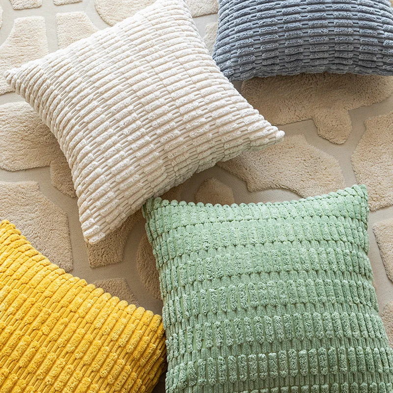 Square decorative cushion cover made of soft chenille with embossed block structure Stornfield