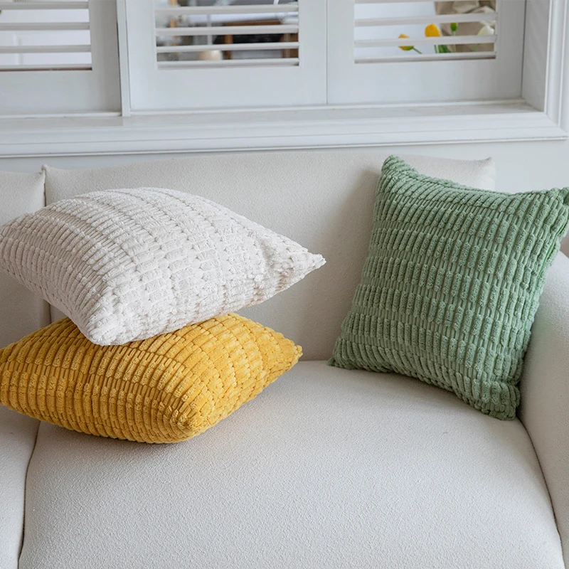 Square decorative cushion cover made of soft chenille with embossed block structure Stornfield