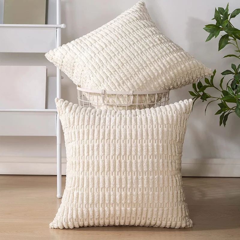 Square decorative cushion cover made of soft chenille with embossed block structure Stornfield