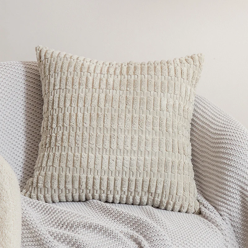 Square decorative cushion cover made of soft chenille with embossed block structure Stornfield