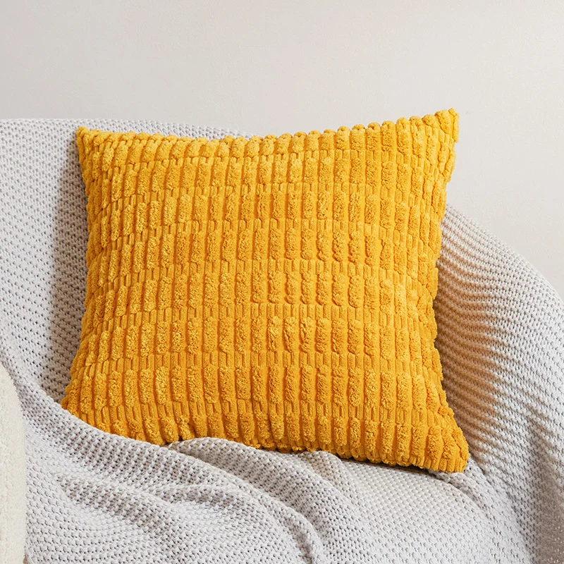 Square decorative cushion cover made of soft chenille with embossed block structure Stornfield