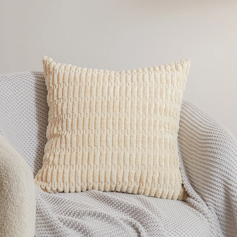 Square decorative cushion cover made of soft chenille with embossed block structure Stornfield