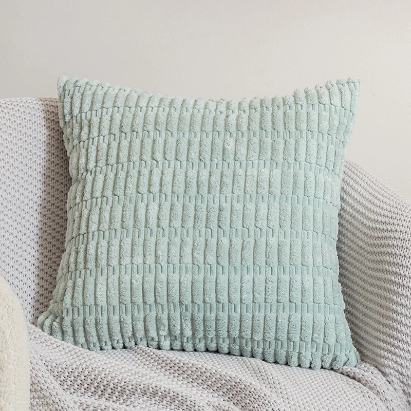 Square decorative cushion cover made of soft chenille with embossed block structure Stornfield