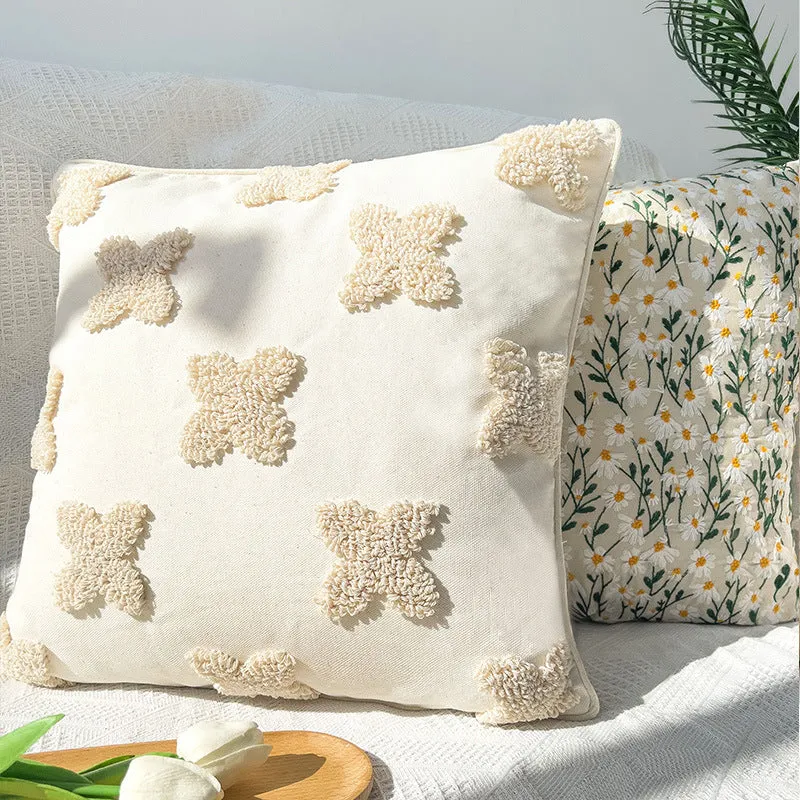 Square decorative cushion cover with relief diamond passe-partout structure made of cotton-linen mix Stornfield