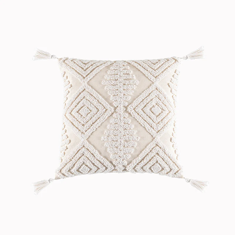 Square decorative cushion cover with relief diamond passe-partout structure made of cotton-linen mix Stornfield