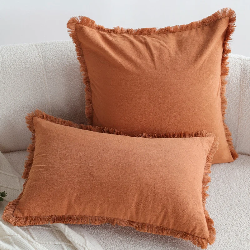 Square decorative cushion cover in Scandinavian minimal style with fine fringe edge Stornfield