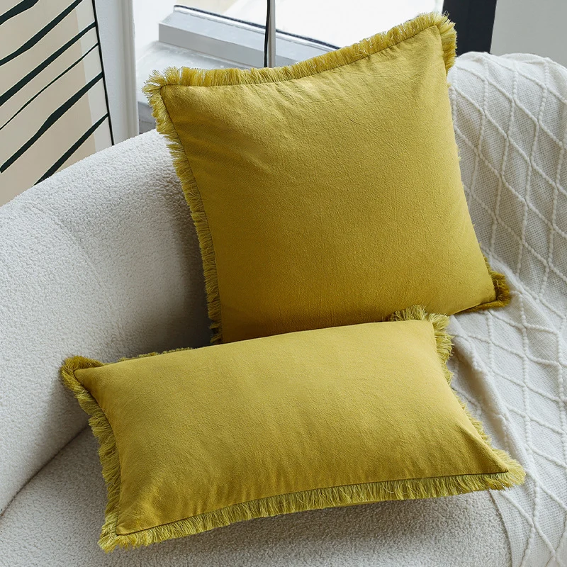 Square decorative cushion cover in Scandinavian minimal style with fine fringe edge Stornfield