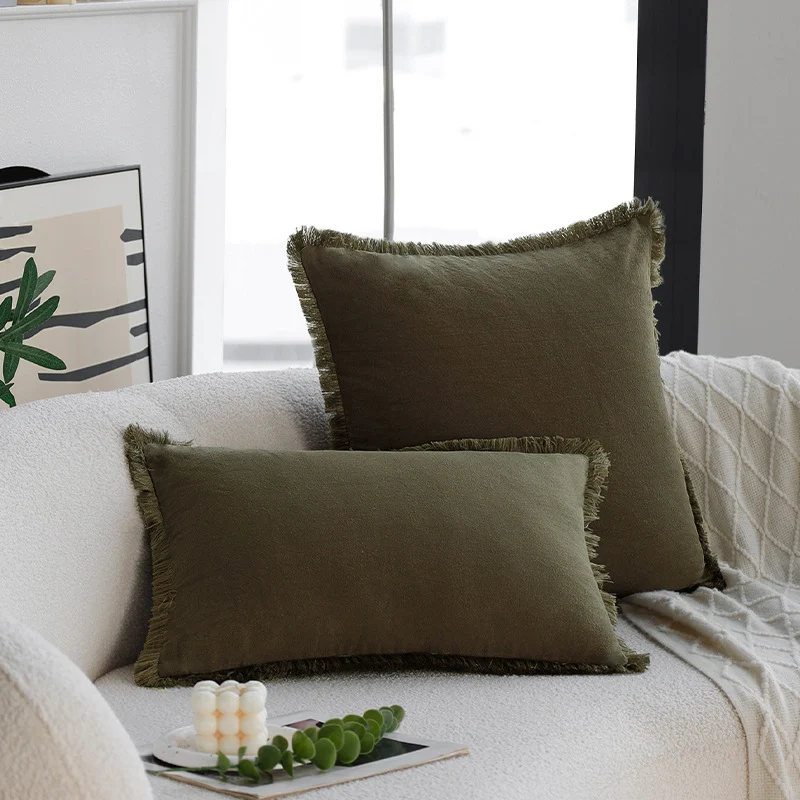 Square decorative cushion cover in Scandinavian minimal style with fine fringe edge Stornfield