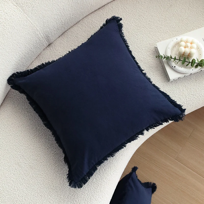 Square decorative cushion cover in Scandinavian minimal style with fine fringe edge Stornfield